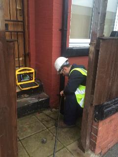 Nu Flow technician Max Page undertakes CCTV monitoring of a domestic gully with limited access points during a trial in Leeds. Nu Flow technician Max Page undertakes CCTV monitoring of a domestic gully with limited access points during a trial in Leeds.